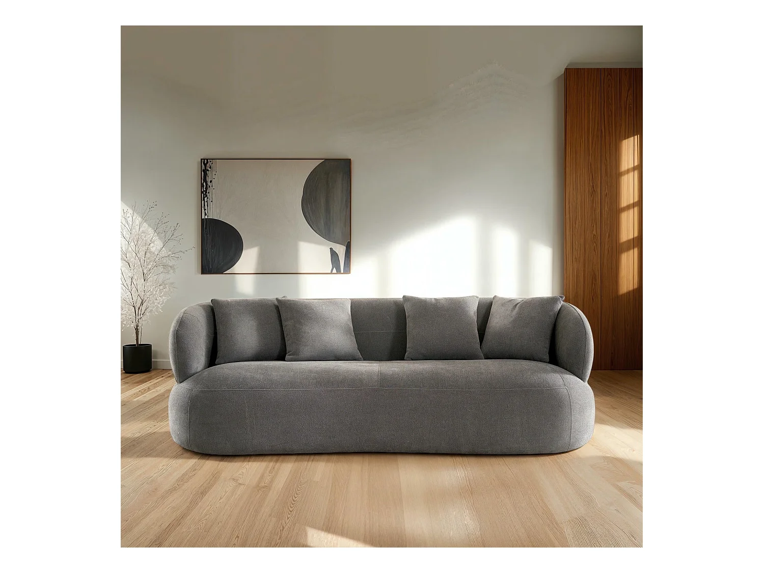 Driezitsbank New York van stof - grijs