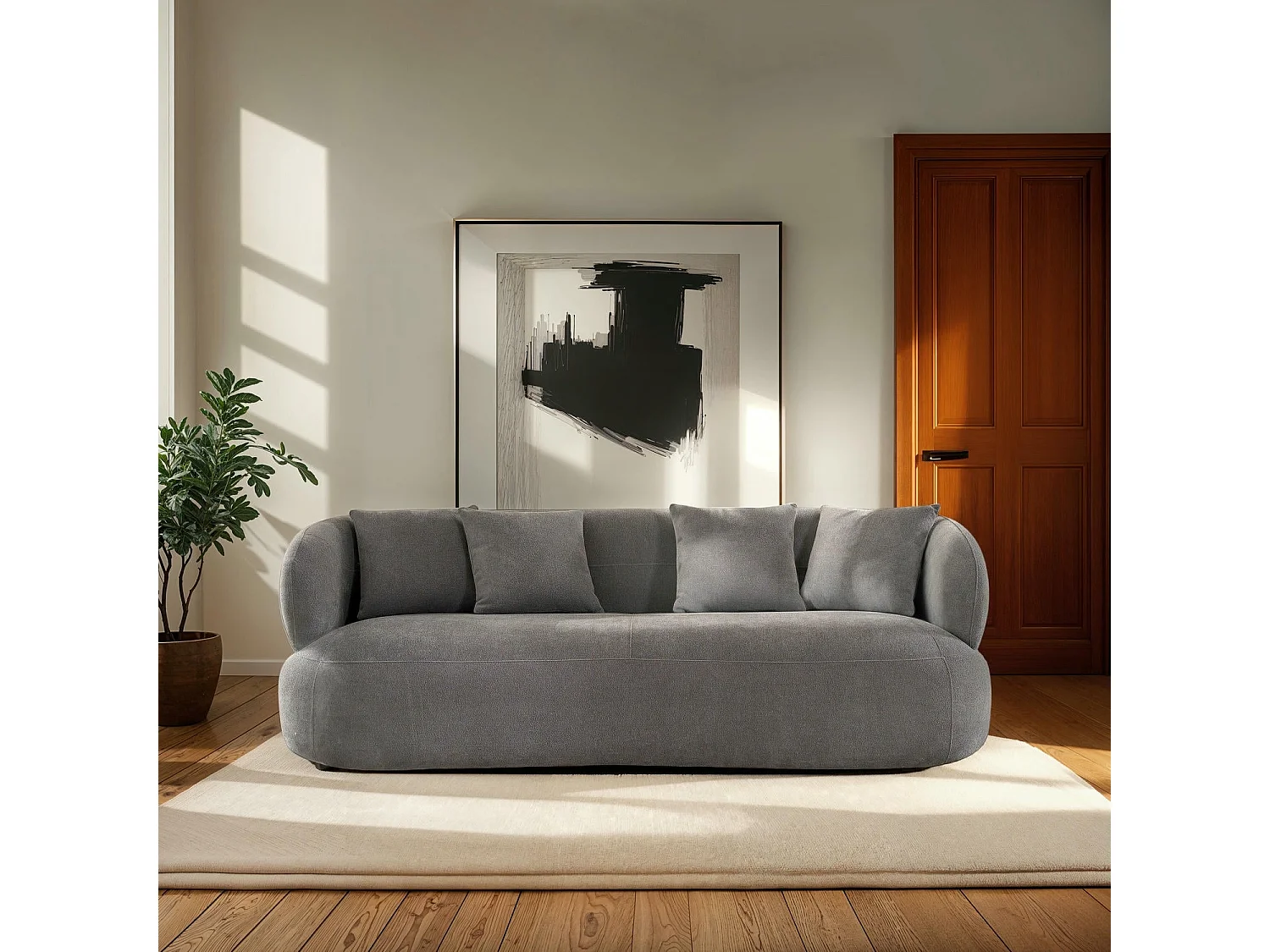 Driezitsbank New York van stof - grijs