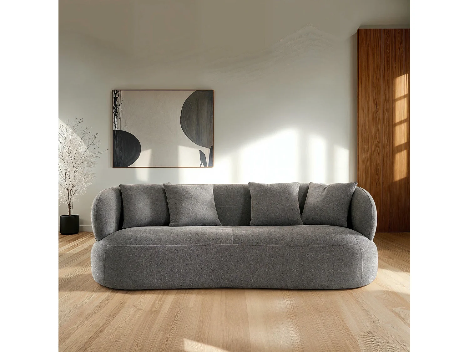 Driezitsbank New York van stof - grijs