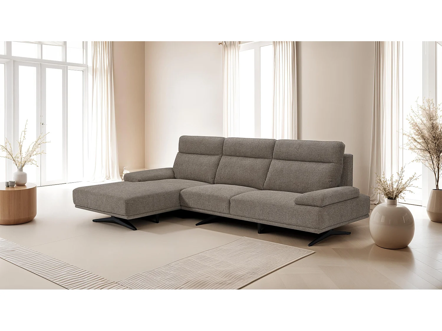 Ecksofa Rechts Seattle - 4-Sitzer - Stoff - Braun