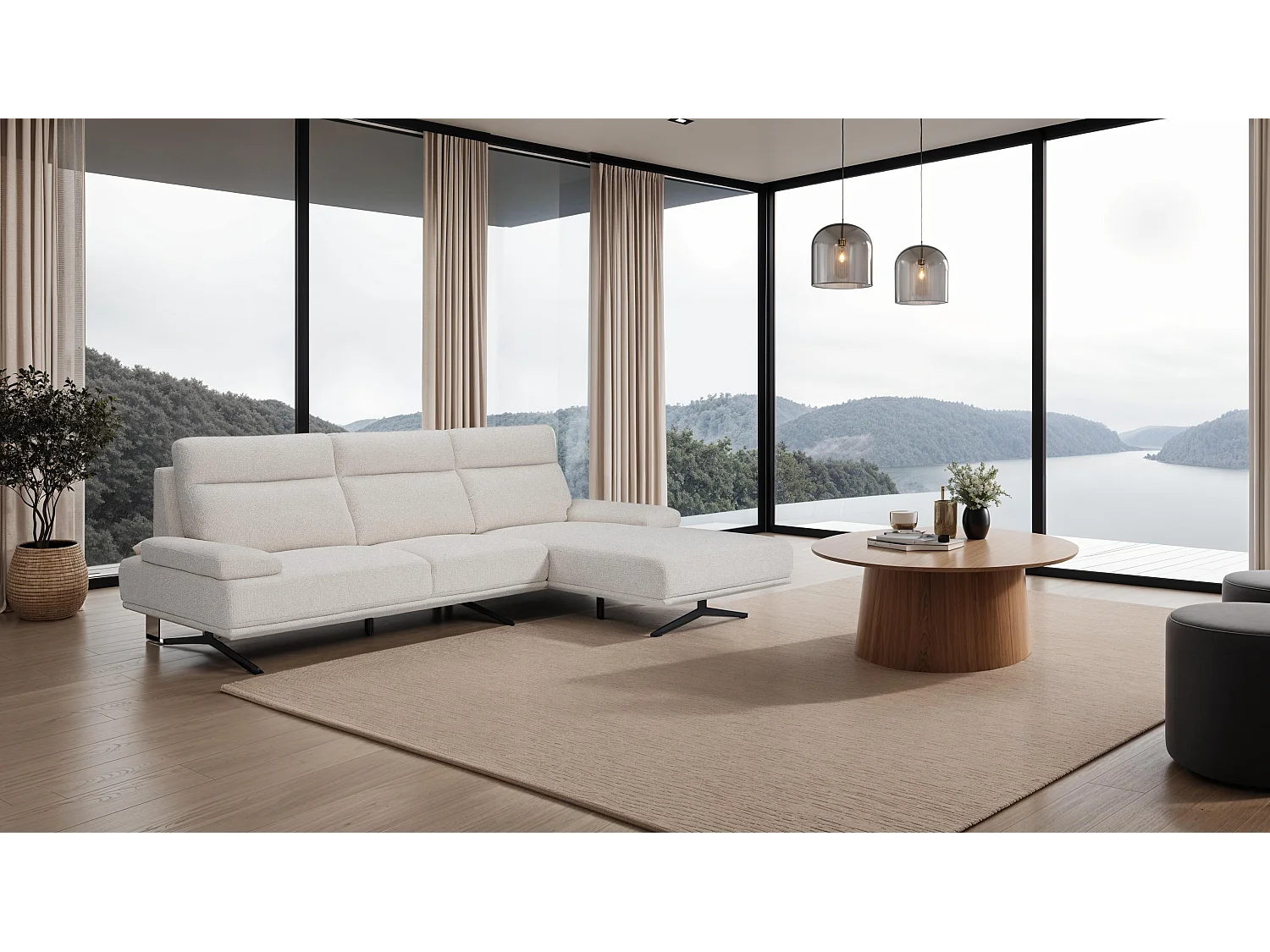 Ecksofa Links Seattle - 4-Sitzer - Stoff - Beige