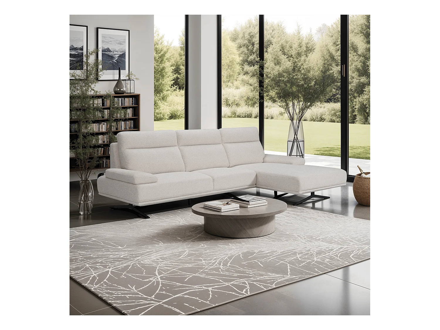 Canapé d'angle gauche Seattle - 4 places - Tissu - Beige