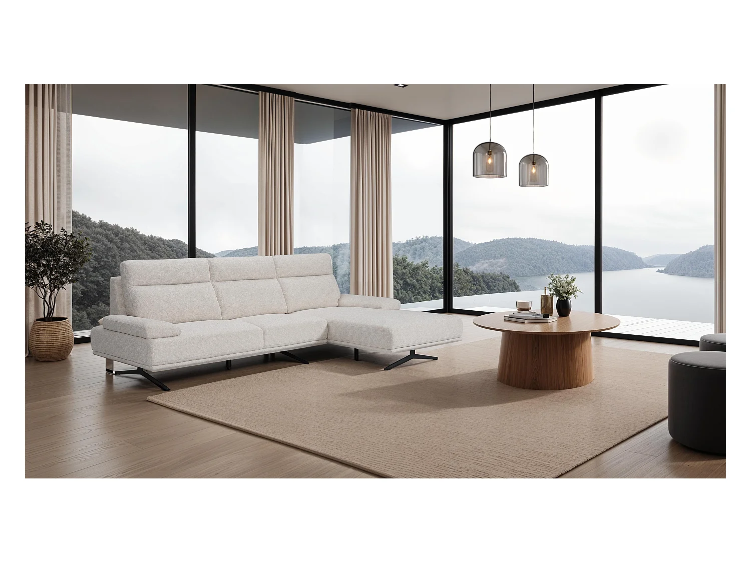 Canapé d'angle gauche Seattle - 4 places - Tissu - Beige