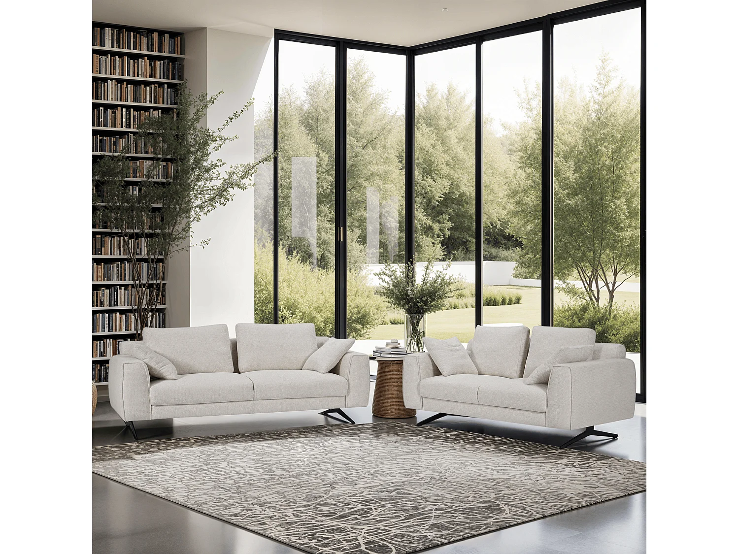 Canapé Detroit - 2 places - Tissu - Beige