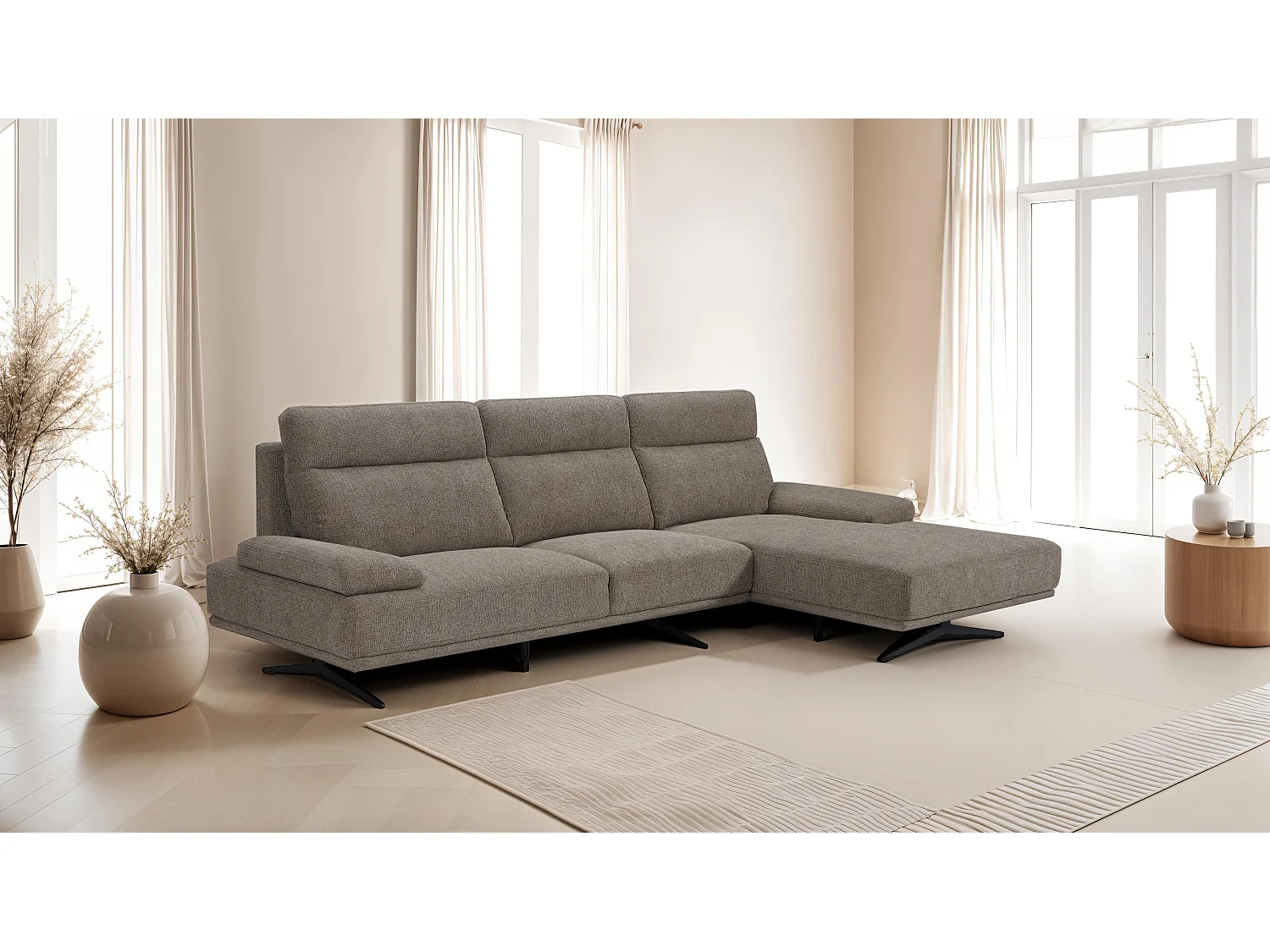 Ecksofa Links Seattle - 4-Sitzer - Stoff - Braun