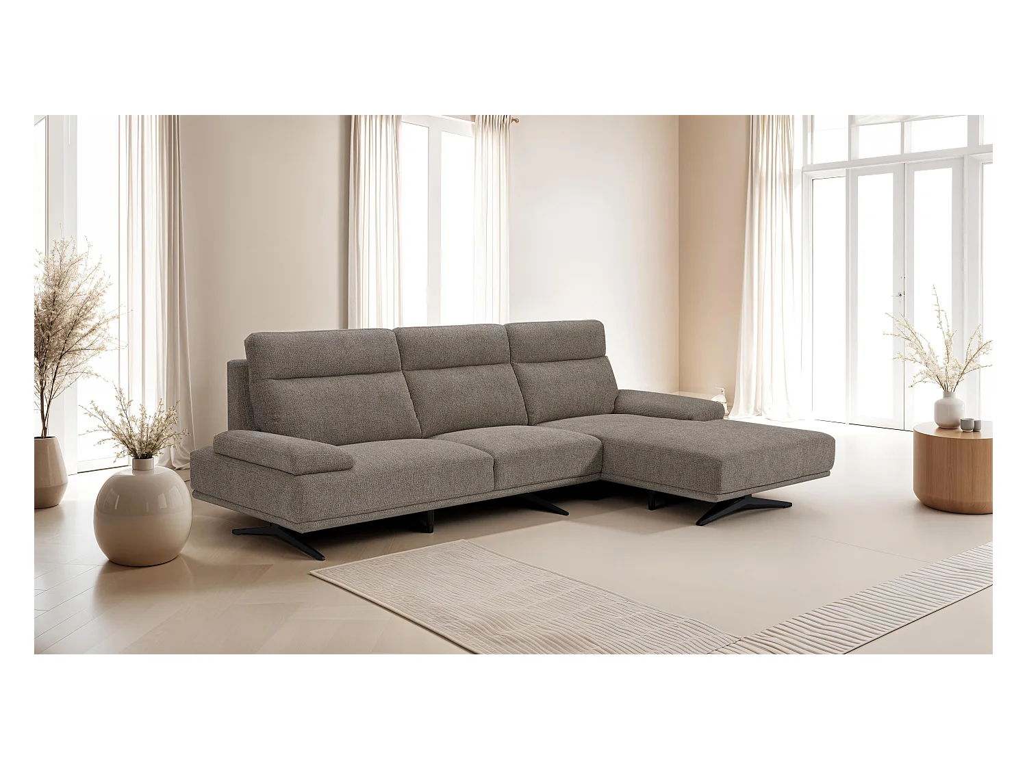 Canapé d'angle gauche Seattle - 4 places - Tissu - Marron