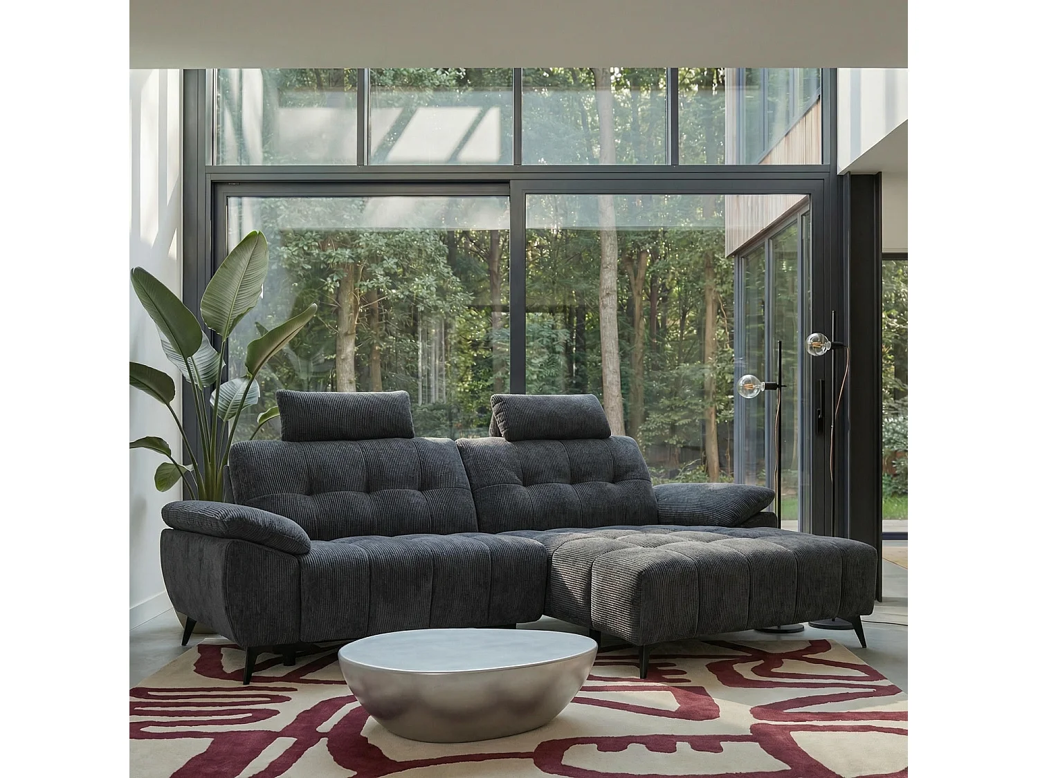 Canapé d'angle droite Colorado - 3 places - Tissu - Gris