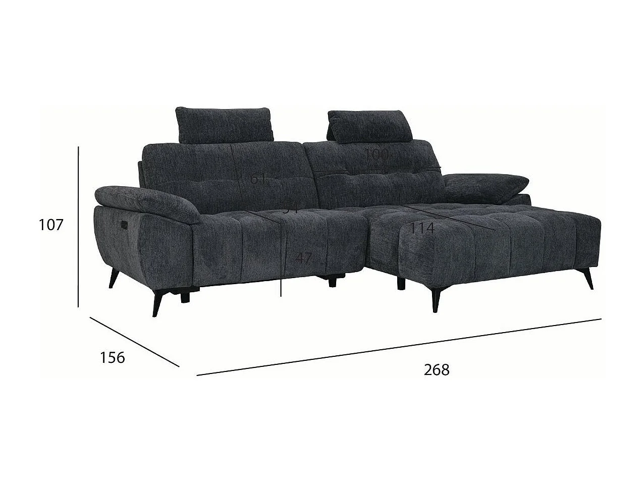 Canapé d'angle droite Colorado - 3 places - Tissu - Gris