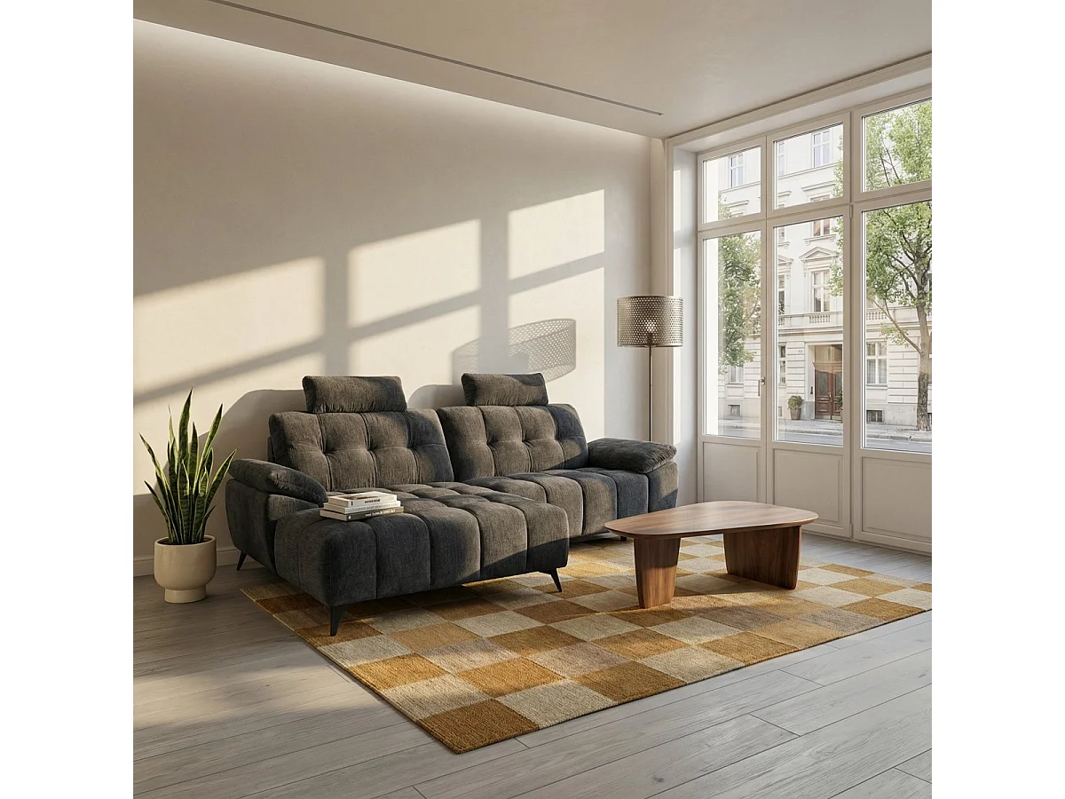 Hoekbank met hoek links 3 zitplaatsen elektrische relaxbank Colorado van stof - grijs