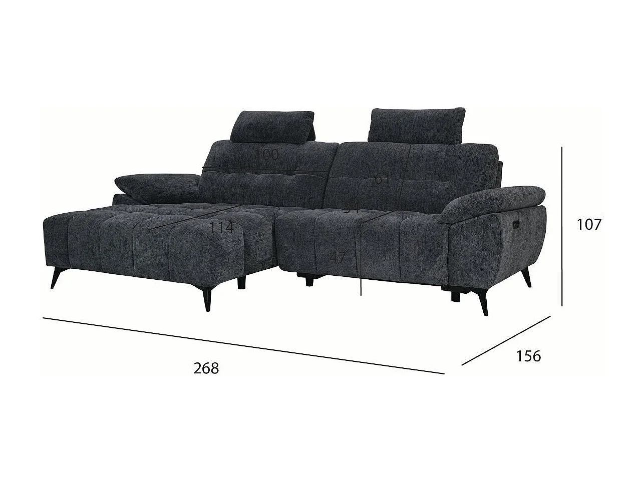 Ecksofa mit Relaxfunktion Left 3-Sitzer Colorado - Stoff Chenille - Schwarz