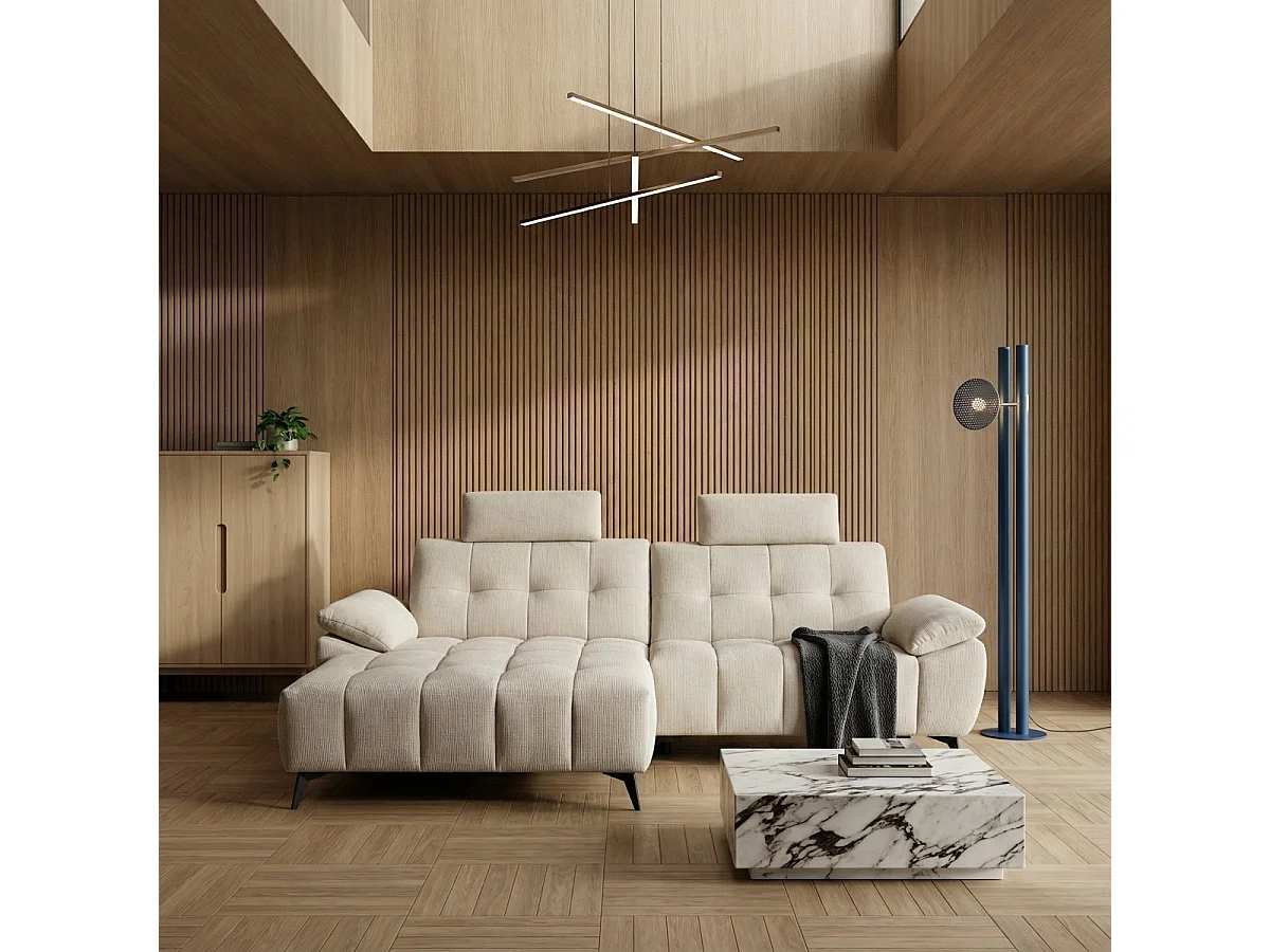 Hoekbank met hoek links 3 zitplaatsen elektrische relaxbank Colorado van stof -