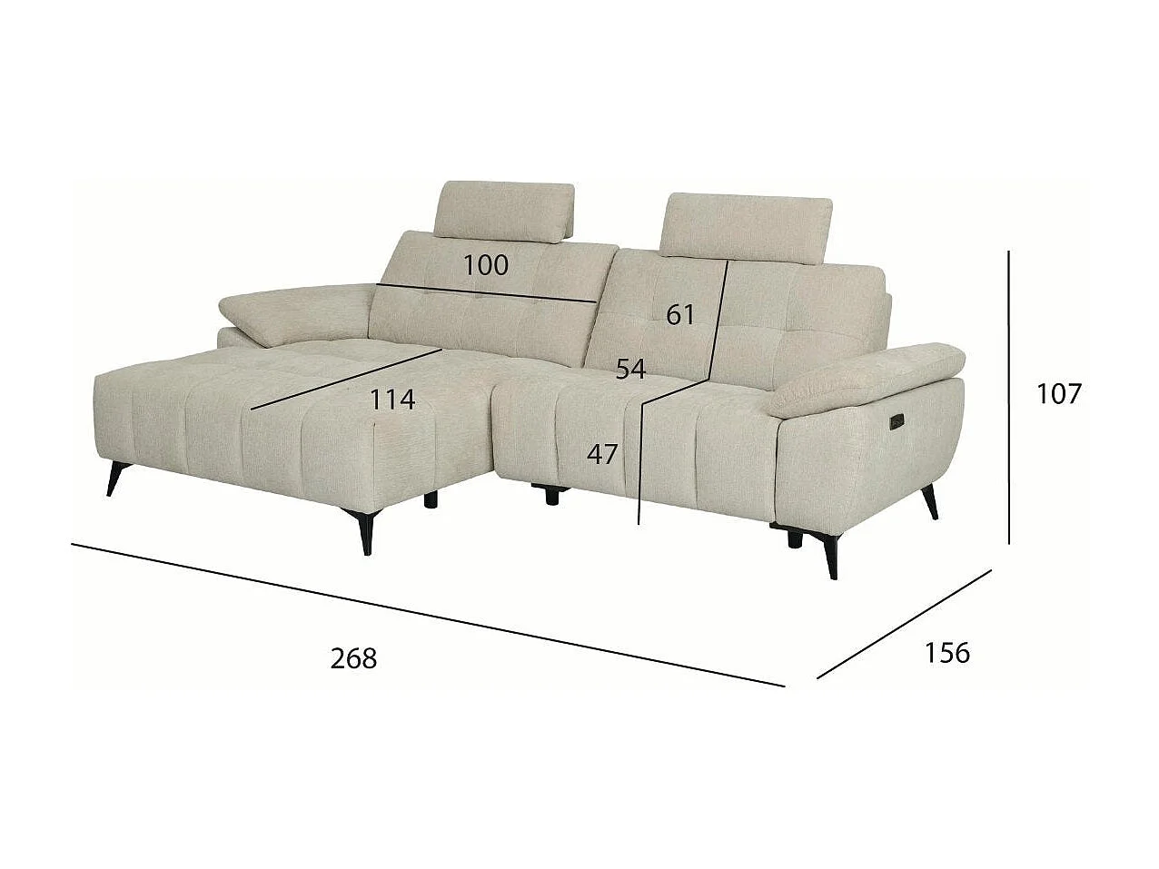 Canapé d'angle gauche Colorado - 3 places - Tissu - Beige