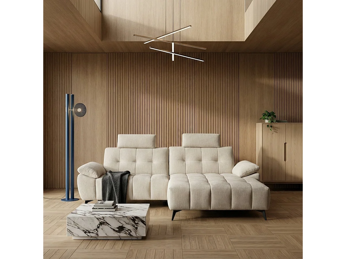 Hoekbank met hoek rechts 3 zitplaatsen elektrische relaxbank Colorado van stof -