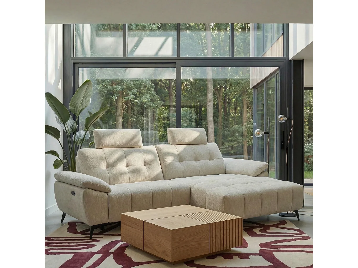 Canapé d'angle droite Colorado - 3 places - Tissu - Beige