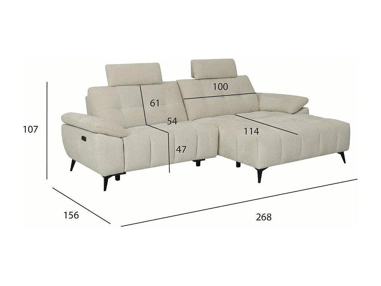 Canapé d'angle droite Colorado - 3 places - Tissu - Beige