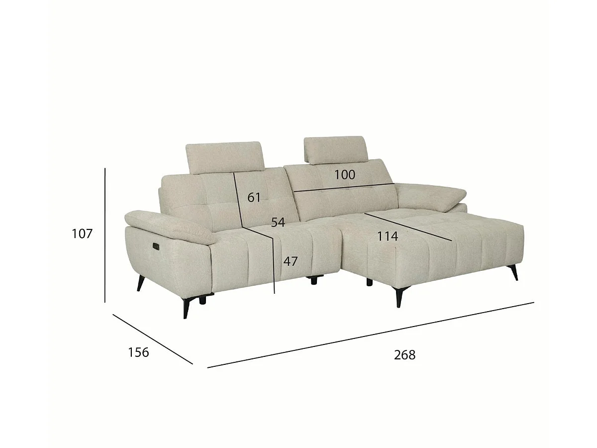 Canapé d'angle droite Colorado - 3 places - Tissu - Beige