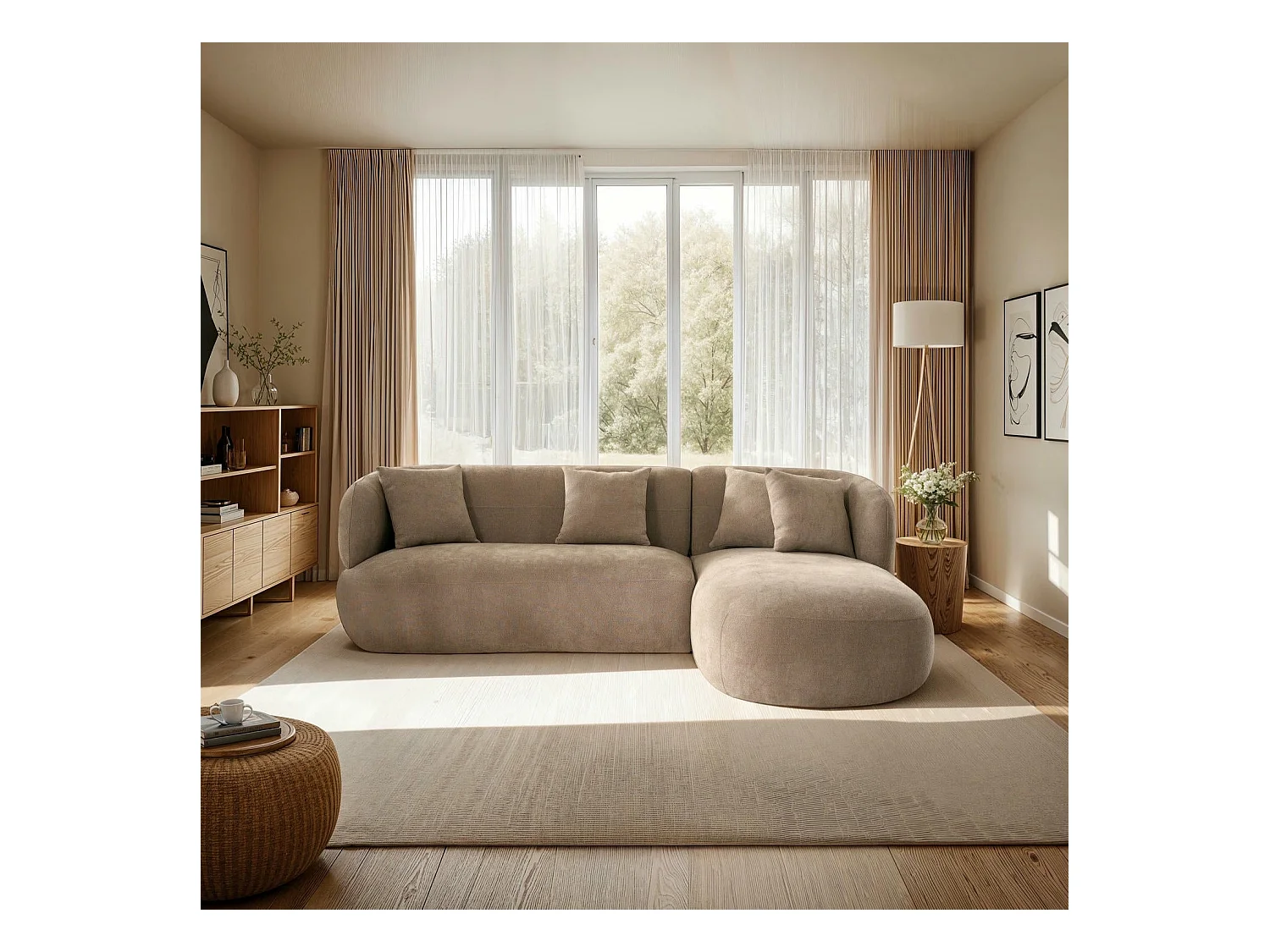 Canapé d'angle droite New York - 3 places - Tissu - Marron