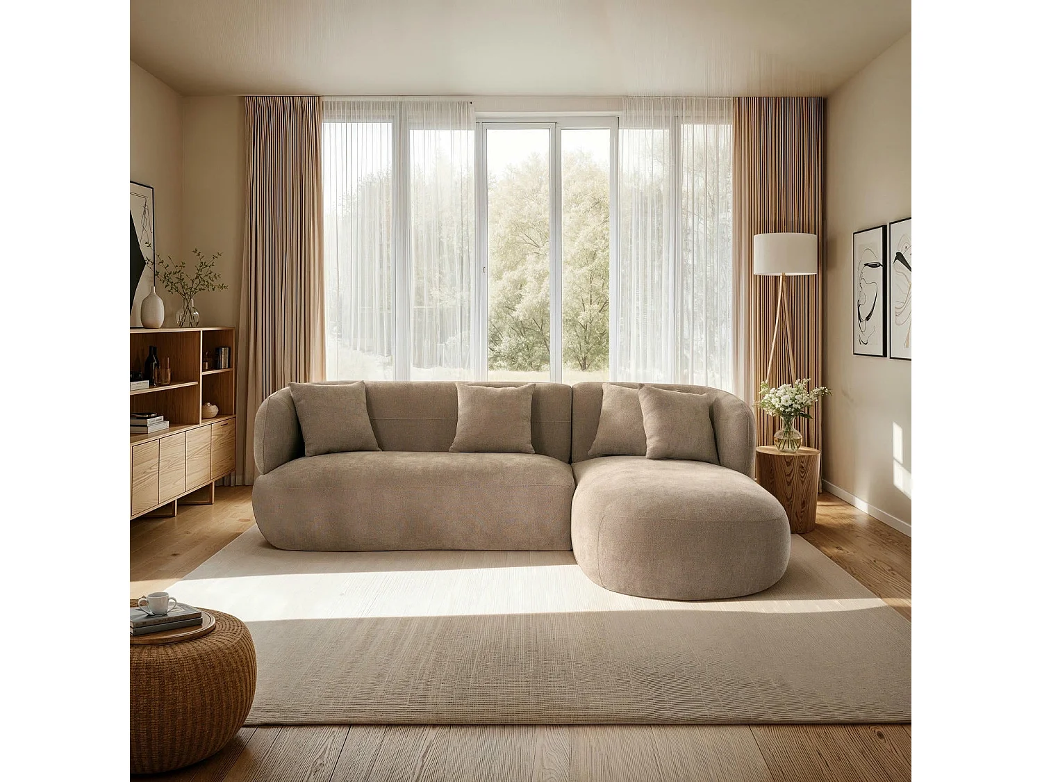 Canapé d'angle droite New York - 3 places - Tissu - Marron