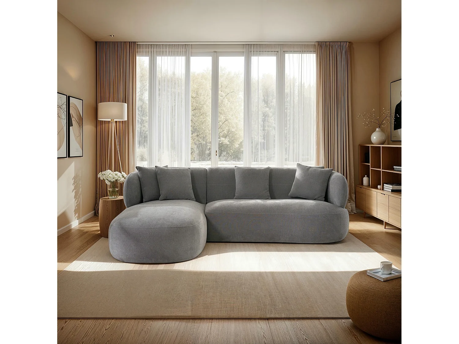 Hoekbank met hoek links 3 zitplaatsen New York van stof - grijs