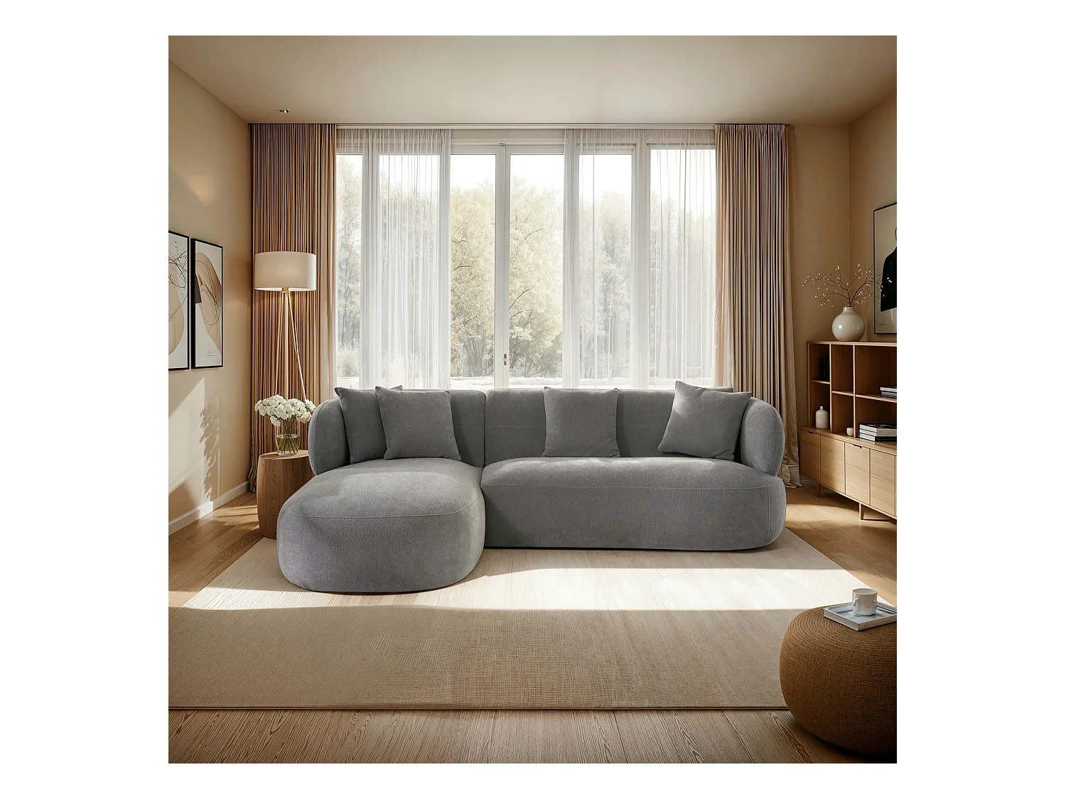 Canapé d'angle gauche New York - 3 places - Tissu - Gris