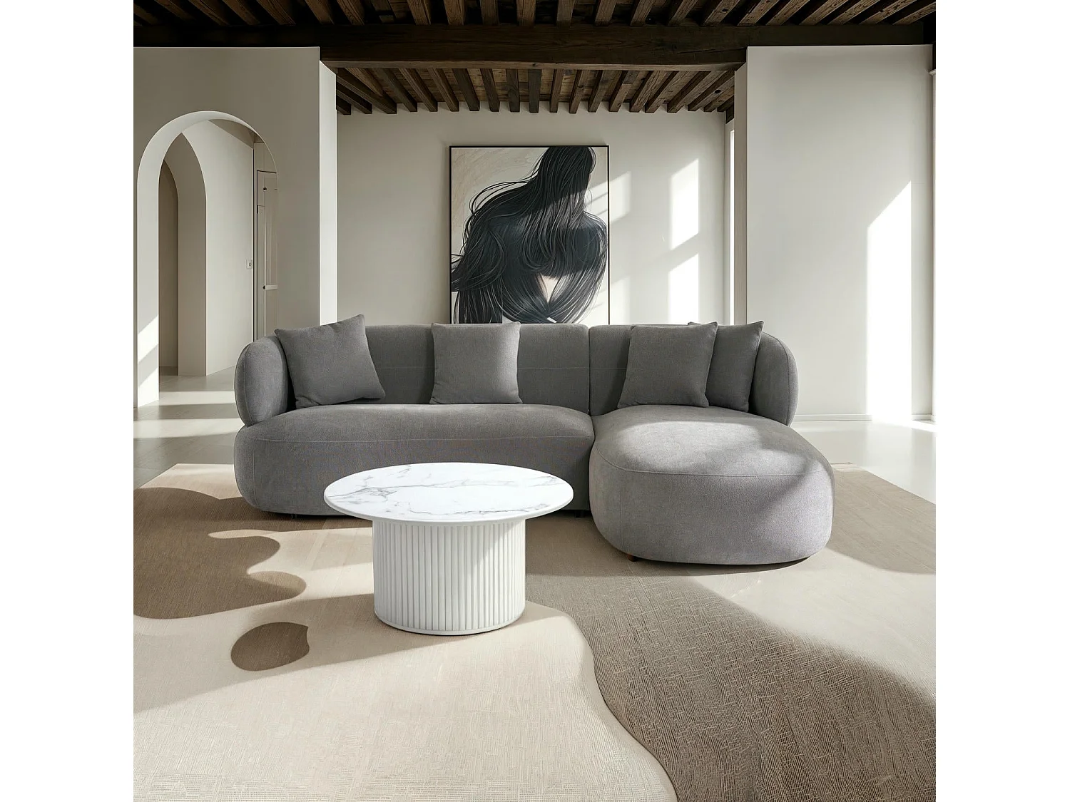 Canapé d'angle droite New York - 3 places - Tissu - Gris