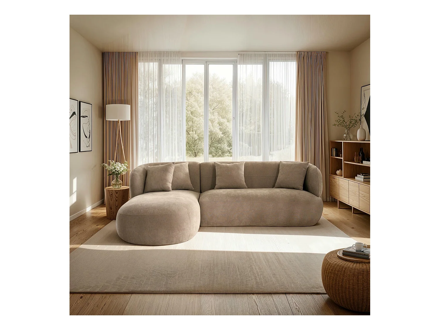 Canapé d'angle gauche New York - 3 places - Tissu - Marron