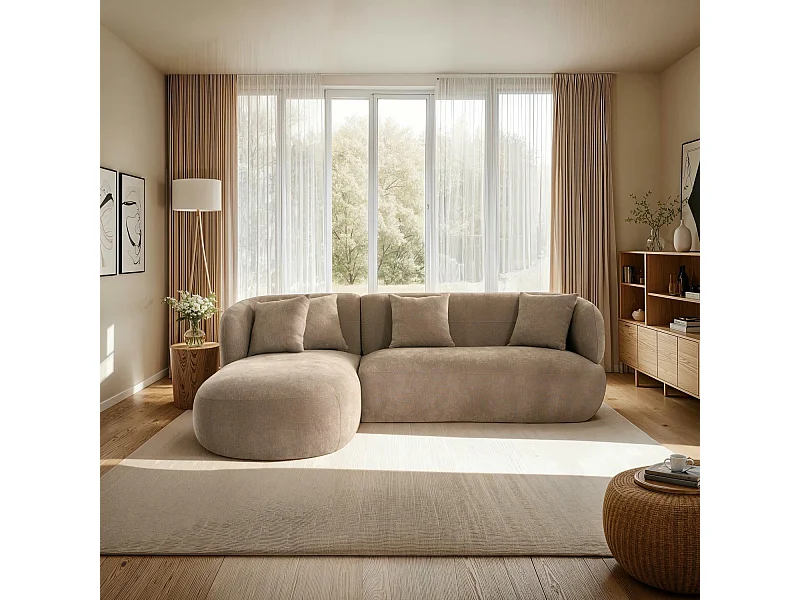 Canapé d'angle gauche New York - 3 places - Tissu - Marron