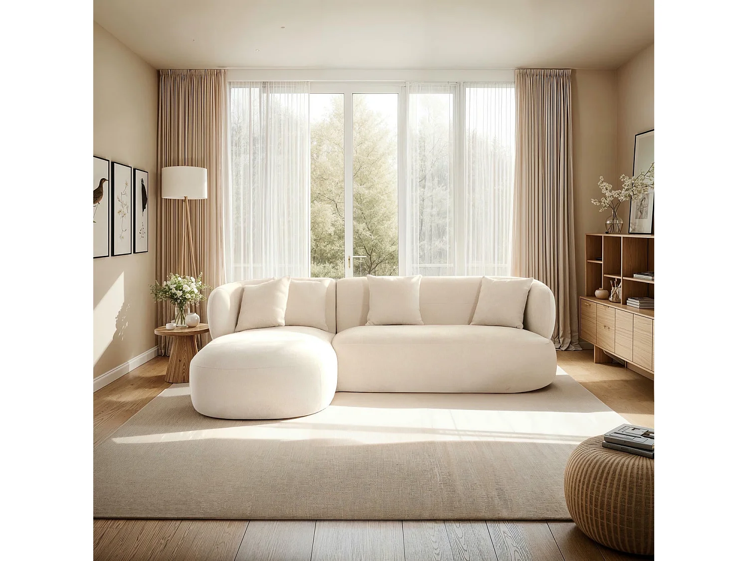 Canapé d'angle gauche New York - 3 places - Tissu - Beige