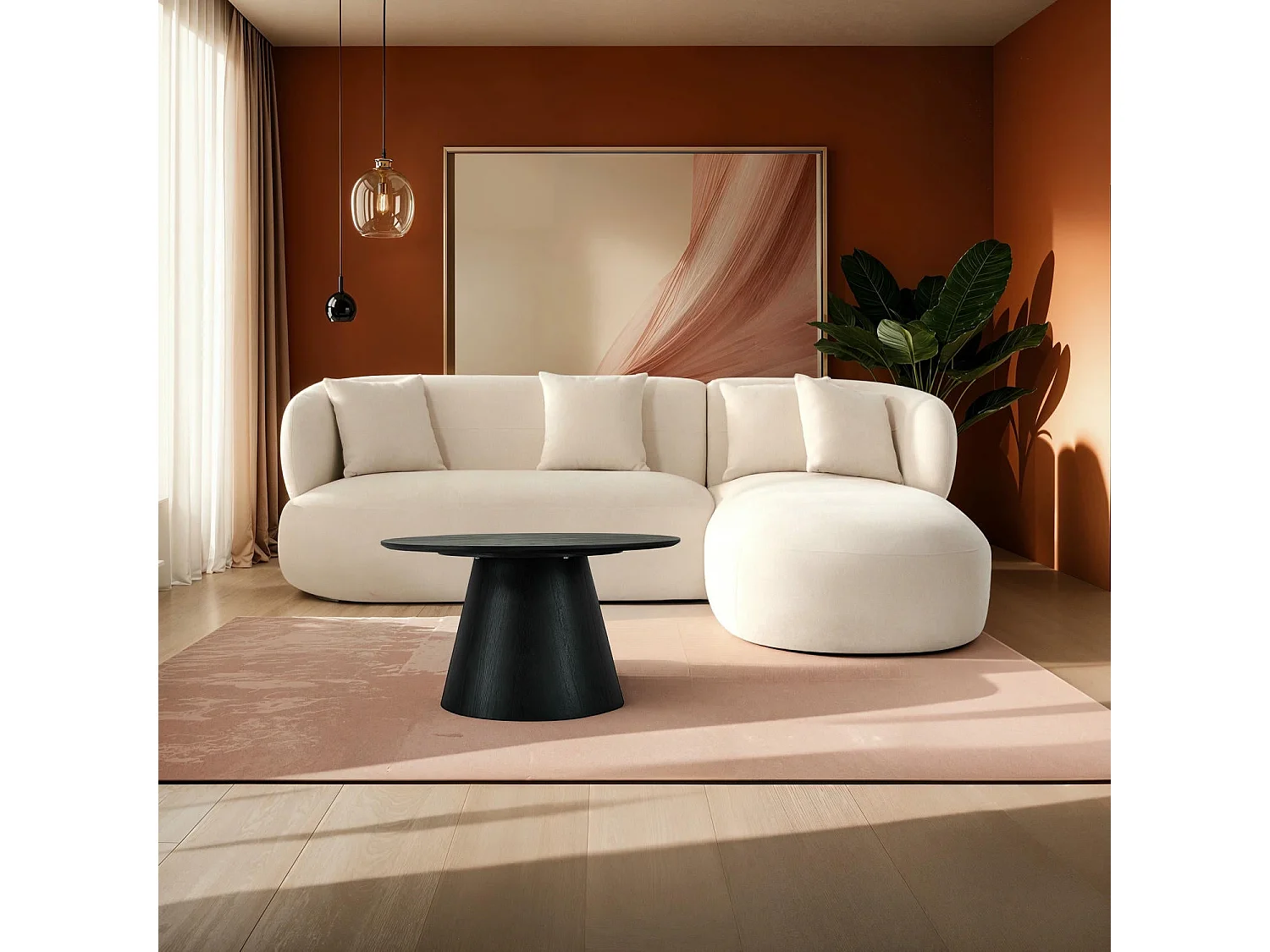 Canapé d'angle droite New York - 3 places - Tissu - Beige