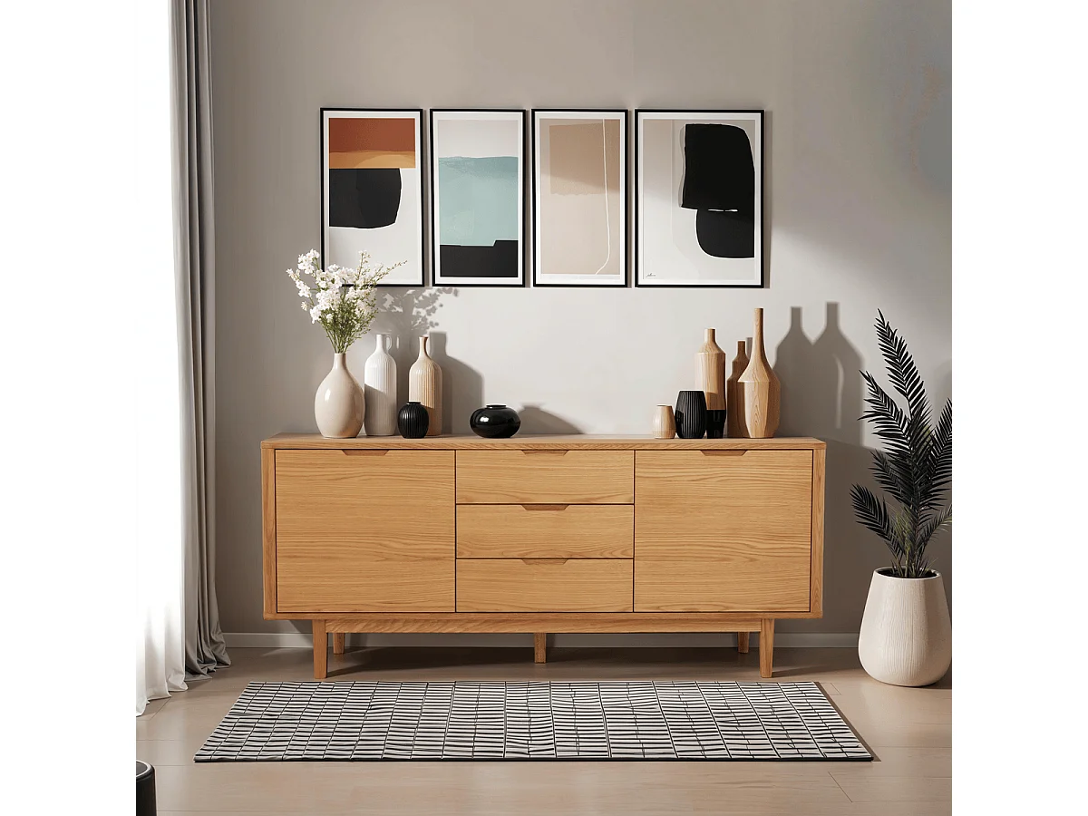 Buffet Nyborg avec 2 portes et 3 tiroirs - Chêne massif et MDF - huile naturelle