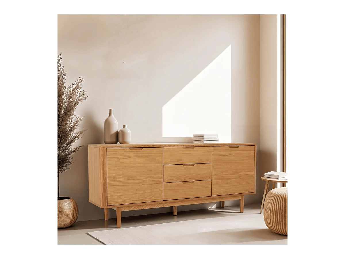 Sideboard Nyborg - 2 Türen & 3 Schubladen - Eichenholz & MDF - Naturöl