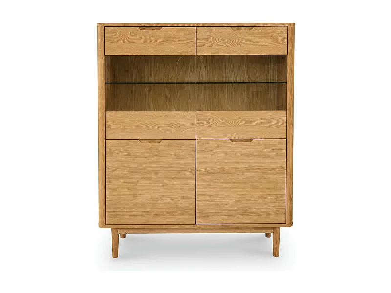 Hoge buffetkast Nyborg - 4 deuren, 3 planken - Massief eikenhout & MDF - Natuurlijk olie