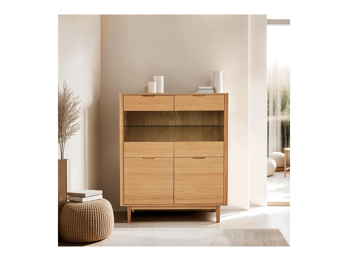 Buffet haut Nyborg avec 4 portes et - Chêne massif et MDF - huile naturelle