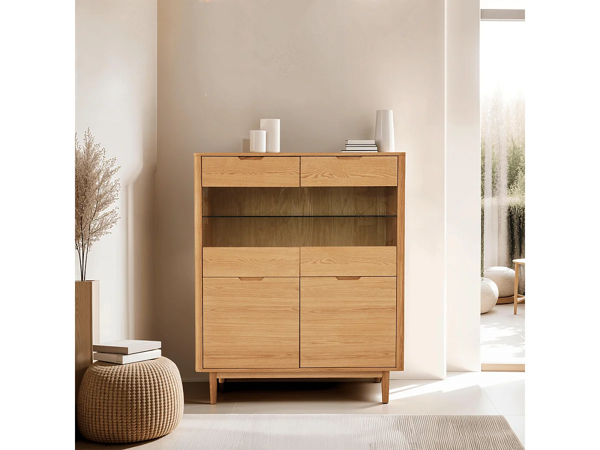 Hoge buffetkast Nyborg - 4 deuren, 3 planken - Massief eikenhout & MDF - Natuurlijk olie