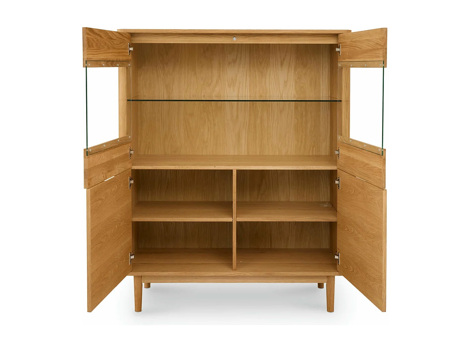 Hoge buffetkast Nyborg - 4 deuren, 3 planken - Massief eikenhout & MDF - Natuurlijk olie