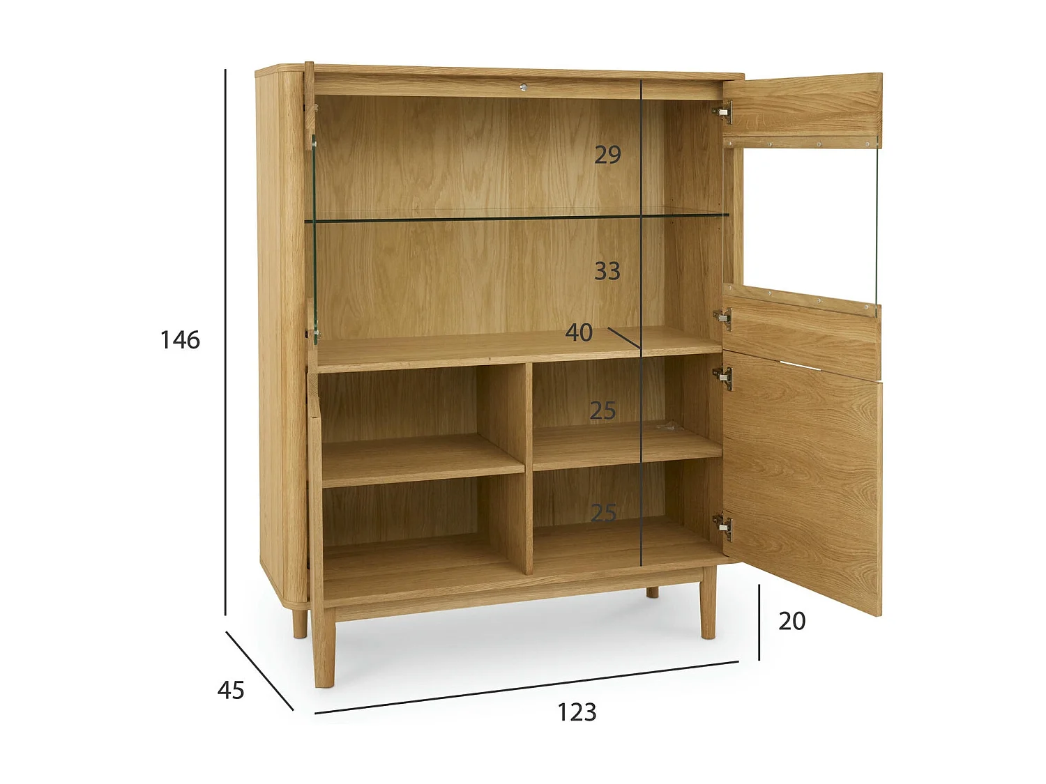 Buffet haut Nyborg avec 4 portes et - Chêne massif et MDF - huile naturelle