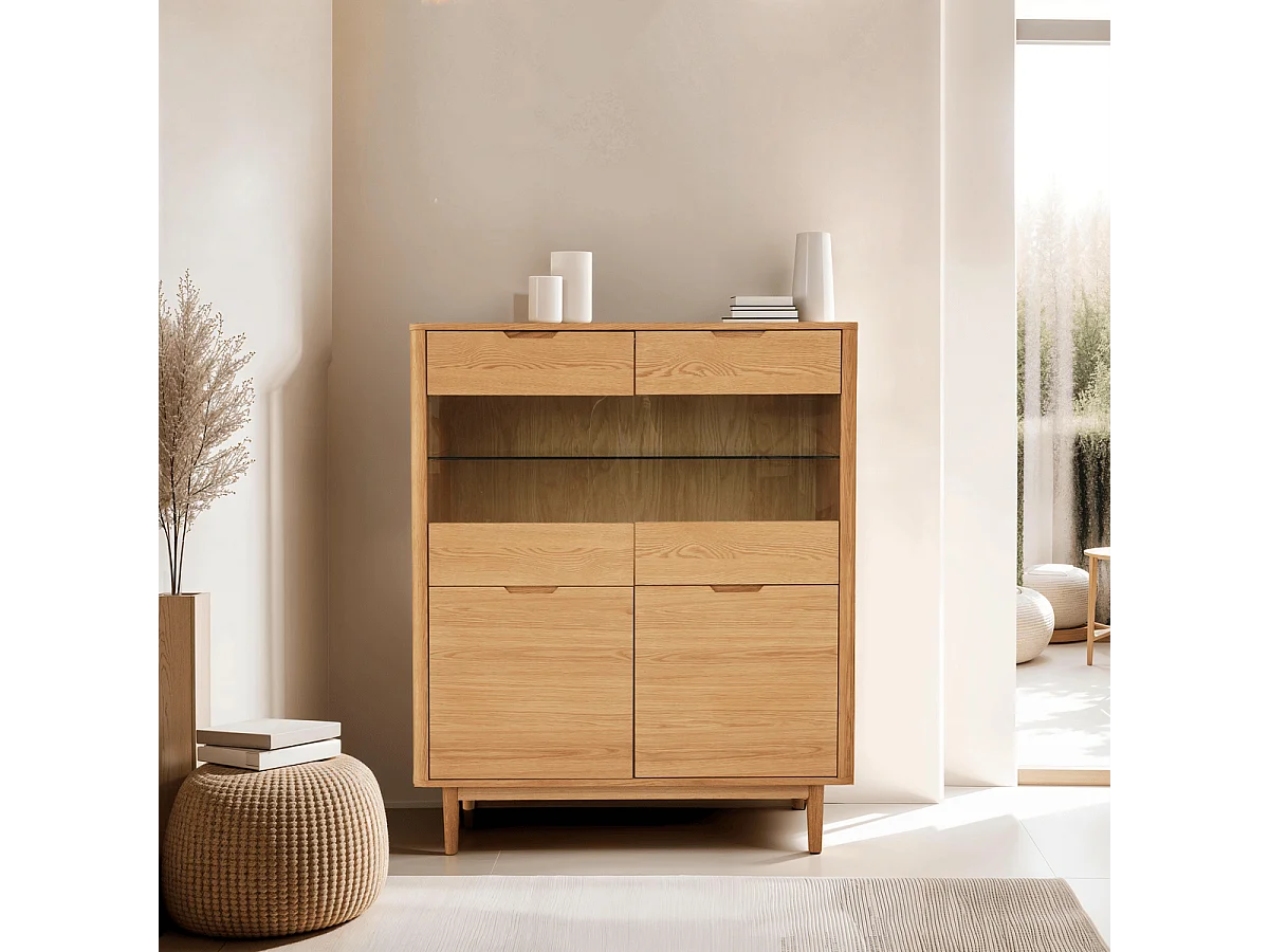 Buffet haut Nyborg avec 4 portes et - Chêne massif et MDF - huile naturelle