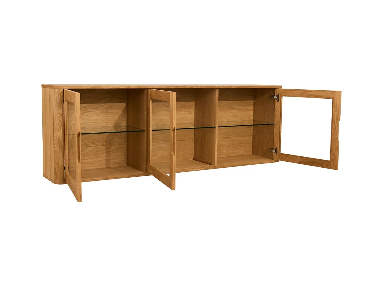 Vitrine murale Nyborg avec 3 portes et 3 niches - Chêne massif et MDF - huile naturelle