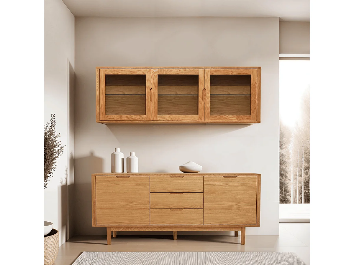 Wandkast Nyborg - 3 deuren, 3 nissen - Massief eikenhout & MDF - Natuurlijk olie