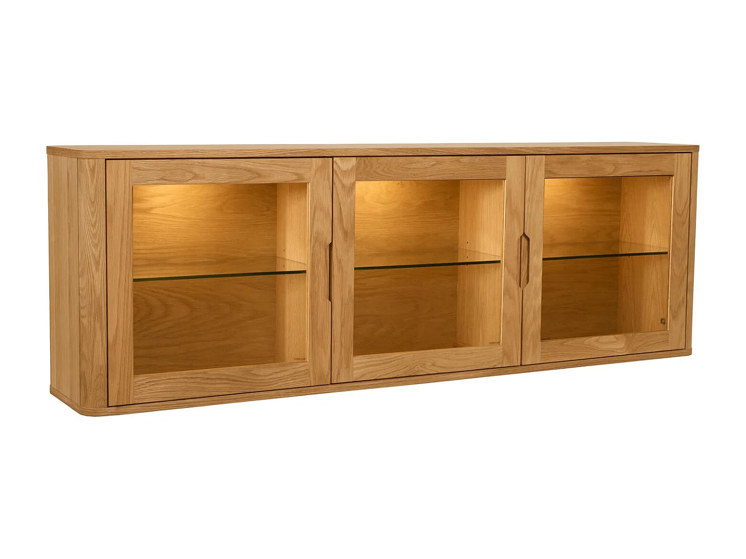 Vitrine murale Nyborg avec 3 portes et 3 niches - Chêne massif et MDF - huile naturelle