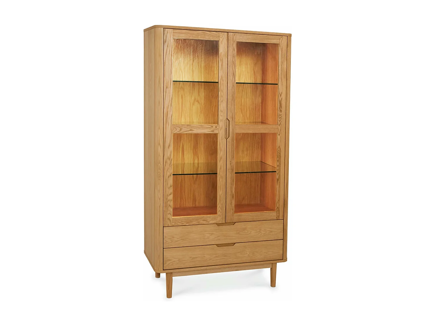 Vitrinenschrank mit LED-Beleuchtung Nyborg - 2 Türen & 2 Schubladen - Eichenholz & MDF - Naturöl