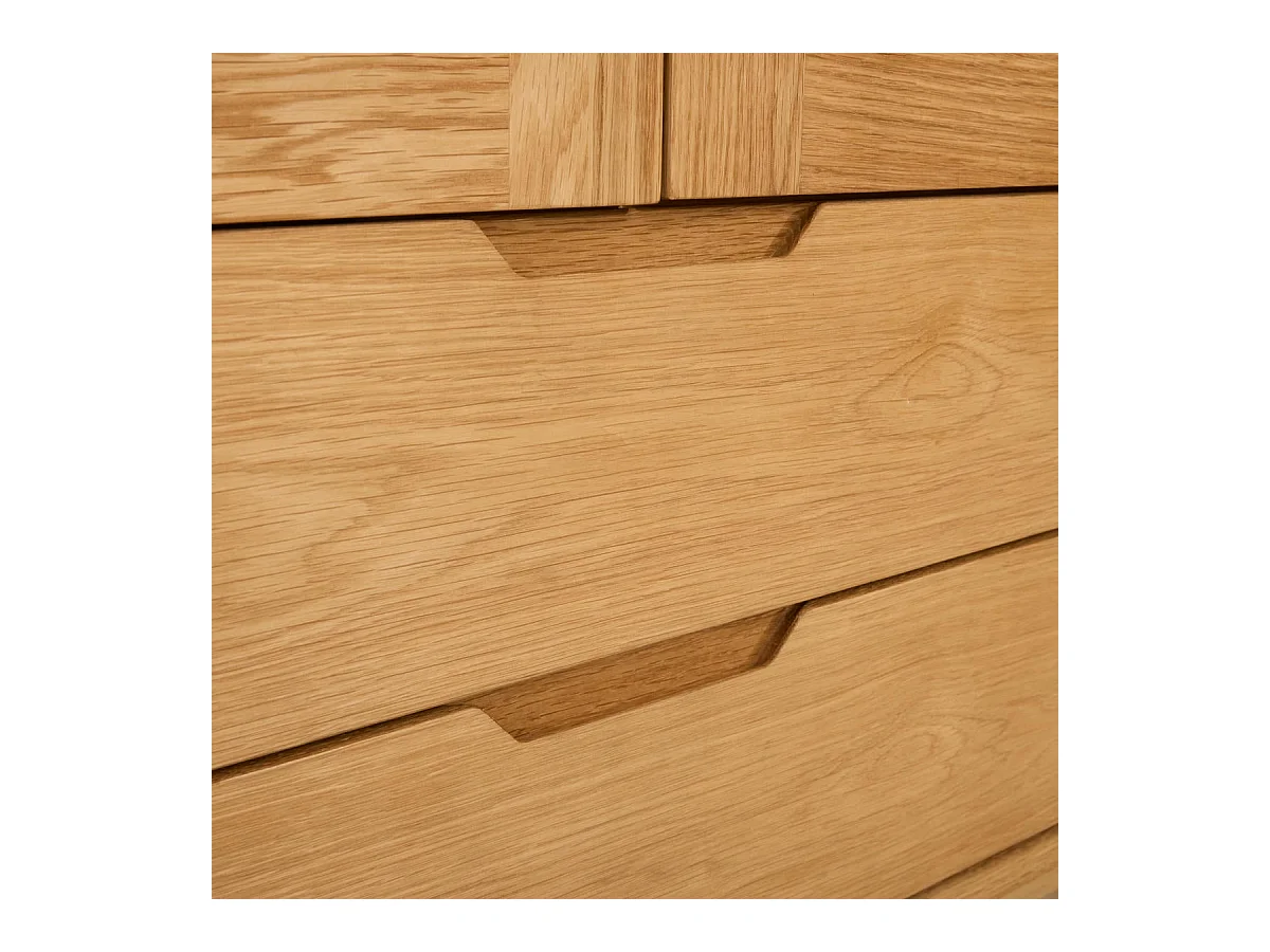 Vitrinenschrank mit LED-Beleuchtung Nyborg - 2 Türen & 2 Schubladen - Eichenholz & MDF - Naturöl