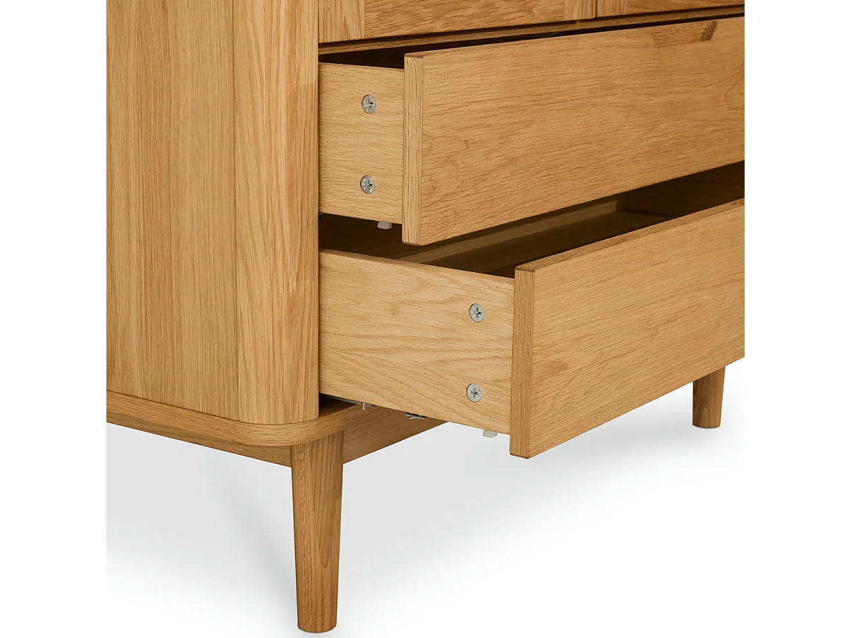 Vitrinenschrank mit LED-Beleuchtung Nyborg - 2 Türen & 2 Schubladen - Eichenholz & MDF - Naturöl