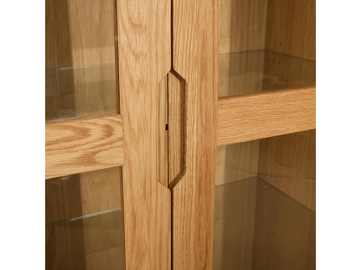 Vitrinekast met led-verlichting Nyborg - 2 deuren, 2 laden - Massief eikenhout & MDF - Natuurlijk olie