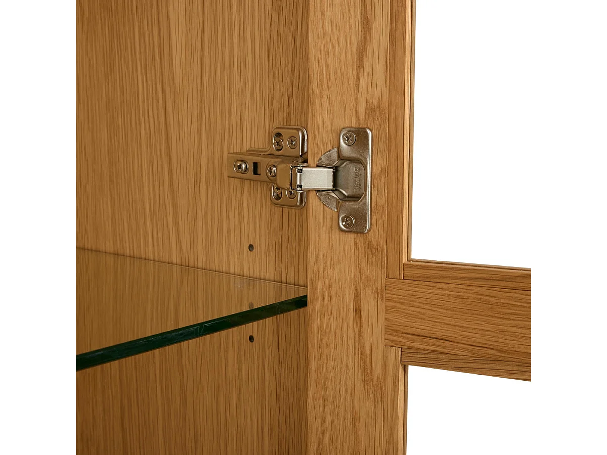 Vitrinekast met led-verlichting Nyborg - 2 deuren, 2 laden - Massief eikenhout & MDF - Natuurlijk olie