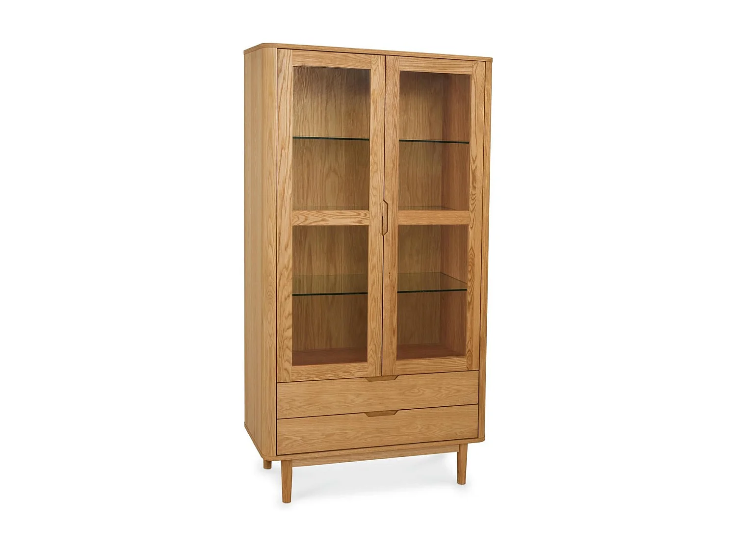 Vitrine avec LEDs Nyborg avec 2 portes et 2 tiroirs - Chêne massif et MDF - huile naturelle