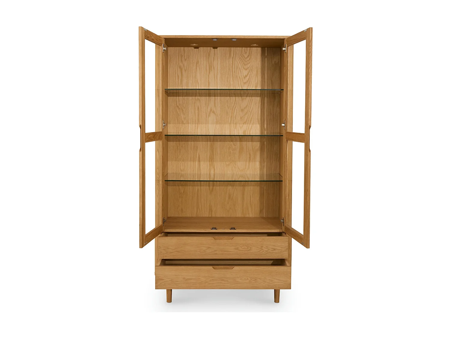 Vitrinekast met led-verlichting Nyborg - 2 deuren, 2 laden - Massief eikenhout & MDF - Natuurlijk olie