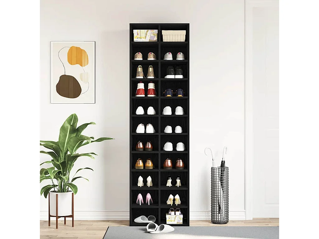 Armoire à chaussures chêne noir 54x34x183 cm bois d'ingénierie