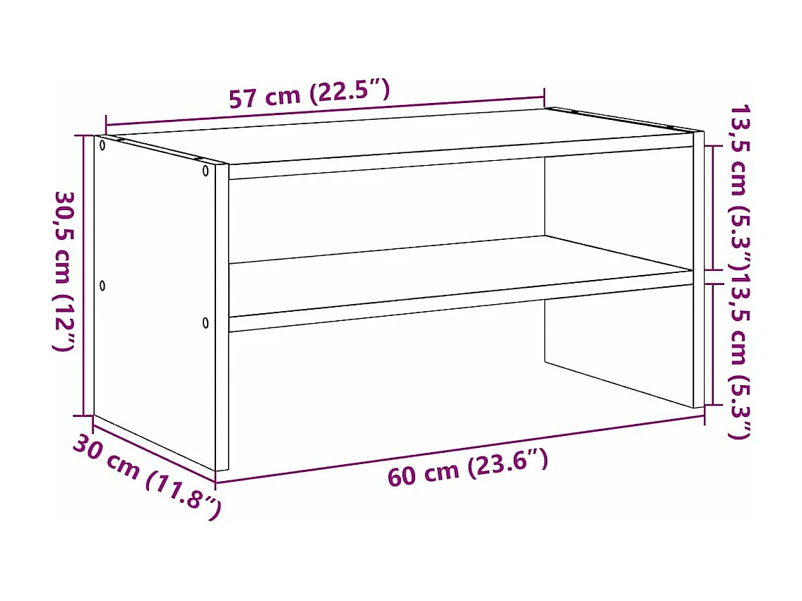 scarpiera impilabile rovere fumé 60x30x30,5 cm