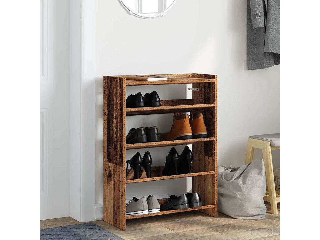 étagère à chaussures vieux bois 60x25x81 cm bois d'ingénierie